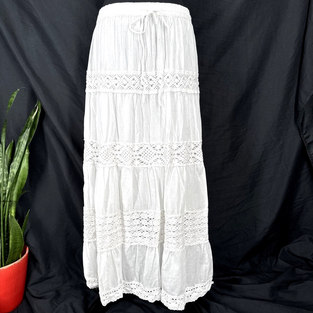Vintage Y2K Crochet Maxi Skirt S Prairie Cottage Boho Coastal Cowgirl Layering